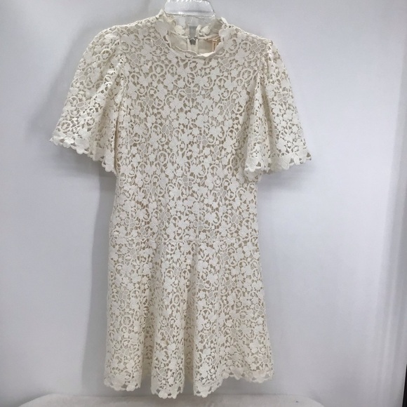 Rebecca Taylor Women’s Delicate Lace Dress Short Sleeve Fit & Flare Creme Size 2 - Picture 5 of 11